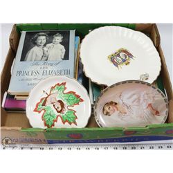 LOT OF VINTAGE BRITISH ROYALTY DISHES + BOOKS