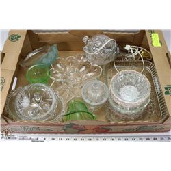 LOT OF VINTAGE GLASSWARE INCL CRYSTAL LAMP