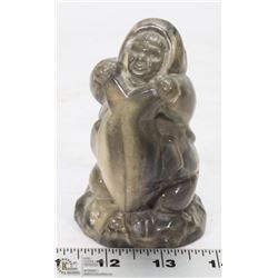 SIGNED INUIT SOAPSTONE MAN + SEAL CARVING