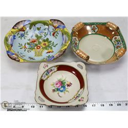 3 VINTAGE HAND PAINTED NORITAKE DISHES
