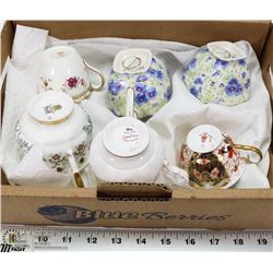 LOT OF VINTAGE CUP/SAUCERS, CREAM + SUGAR SET