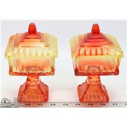 SET OF 2 VINTAGE GLASS SERVERS WITH COVERS