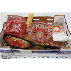 LOT OF VINTAGE RED COLOURED  GLASS ITEMS