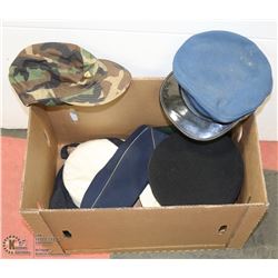 ESTATE BOX OF VINTAGE MILITARY HATS