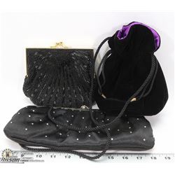 3 EVENING BAGS, ONE MISSING STRAP