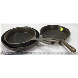 LOT OF THREE CAST IRON FRYING PANS