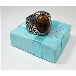 12 - SILVER TONE & OVAL TIGER'S EYE