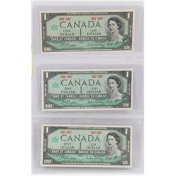 SET OF 3 UNC 1867-1967 CENTENNIAL DOLLAR BILLS.