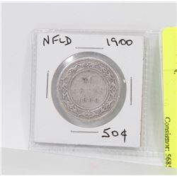 NEWFOUNDLAND SILVER 1900 FIFTY CENT COIN.