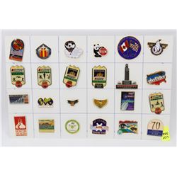SHEET OF 24 ASSORTED COLLECTOR PINS
