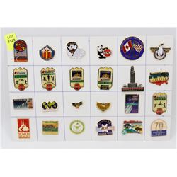 SHEET OF 24 ASSORTED COLLECTOR PINS