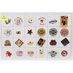 SHEET OF 24 ASSORTED COLLECTOR PINS