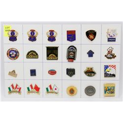 SHEET OF 24 ASSORTED COLLECTOR PINS