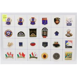 SHEET OF 24 ASSORTED COLLECTOR PINS