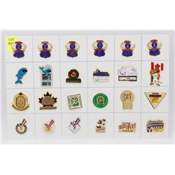 SHEET OF 24 ASSORTED COLLECTOR PINS