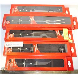 NEW MUNDIAL KNIVES + FORK (BLACK HANDLE) -SET OF 5