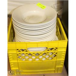 CRATE OF DINNER PLATES AND PASTA BOWLS