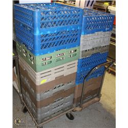 2 STACKS OF DISHRACKS WITH 2 FLOOR DOLLIES