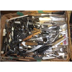 LARGE FLAT OF SILVERWARE, KNIVES & MORE
