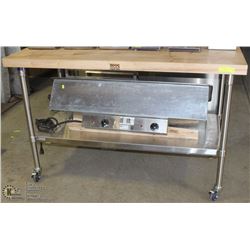 60" WOOD TOP TABLE WITH STAINLESS BASE & CASTERS