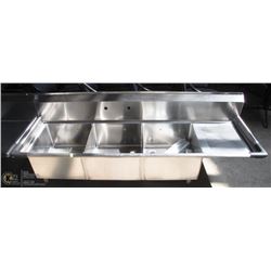 NEW ICB STAINLESS STEEL 3 BAY SINK W/ RIGHT RUNOFF
