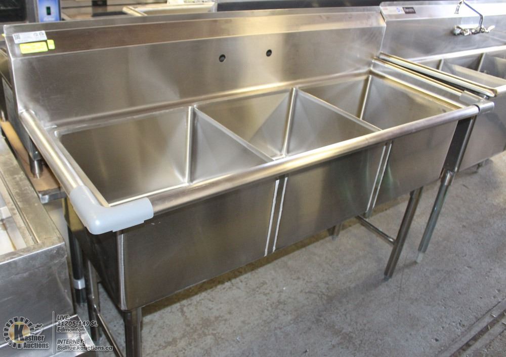 Stainless 3 Compartment Sink With Drains New