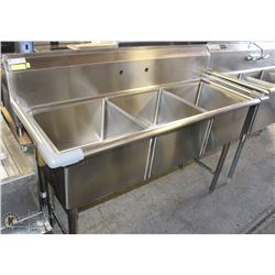 STAINLESS 3 COMPARTMENT SINK WITH DRAINS - NEW