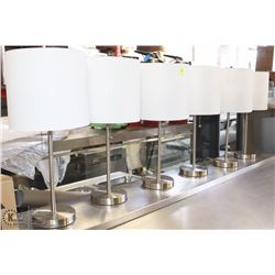 LOT OF 6 STAINLESS STEEL TABLE LAMPS WITH SHADES