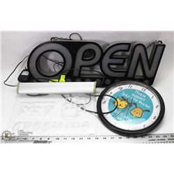 PET SHOP LOT: INCLUDES CLOCK, GROOMING SIGN, &