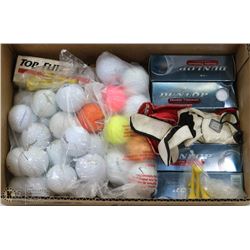 BOX W/GOLF BALLS - 5 SLEEVES OF NEW BALLS,