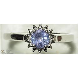 10) STERLING SILVER TANZANITE HALO RING