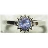 Image 1 : 10) STERLING SILVER TANZANITE HALO RING
