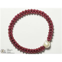 11) ST. SILVER FRESHWATER PEARL & GARNET BRACELET