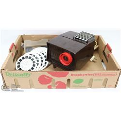 BOX OF VIEWMASTERS- 13 DISKS, HAND HELD &