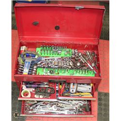 RED STEEL 4-DRAWER TOOLS BOX FULL OF