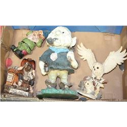 LARGE BOX WITH 4 GARDEN GNOMES AND