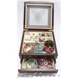 JEWELRY BOX FULL OF VINTAGE AND COSTUME JEWELRY