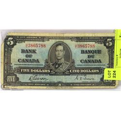 1937 CANADIAN $5 DOLLAR BILL