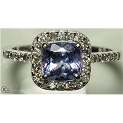 28) 10K WHITE GOLD TANZANITE 34 DIAMOND HALO RING