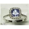 Image 2 : 28) 10K WHITE GOLD TANZANITE 34 DIAMOND HALO RING