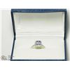Image 3 : 28) 10K WHITE GOLD TANZANITE 34 DIAMOND HALO RING