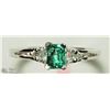 Image 1 : 33) 14K WHITE GOLD EMERALD & 2 DIAMOND RING
