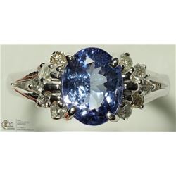 36) 14K WHITE GOLD TANZANITE & 8 DIAMOND RING