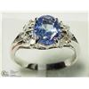 Image 2 : 36) 14K WHITE GOLD TANZANITE & 8 DIAMOND RING