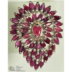 38) STERLING SILVER RUBY CLUSTER STYLE RING