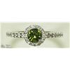 Image 1 : 39) 14K WHITE GOLD GREEN WHITE DIAMOND HALO RING