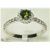 Image 2 : 39) 14K WHITE GOLD GREEN WHITE DIAMOND HALO RING