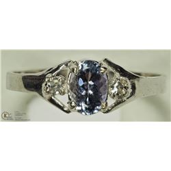 41) 10K WHITE GOLD TANZANITE 2 DIAMOND RING