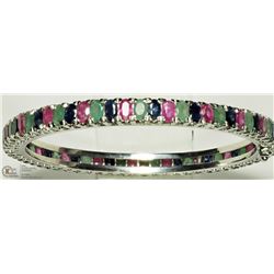 46) STERLING SILVER GEMSTONE BANGLE BRACELET