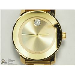 47) MOVADO BOLD CRYSTAL GOLD TONE STAINLESS STEEL